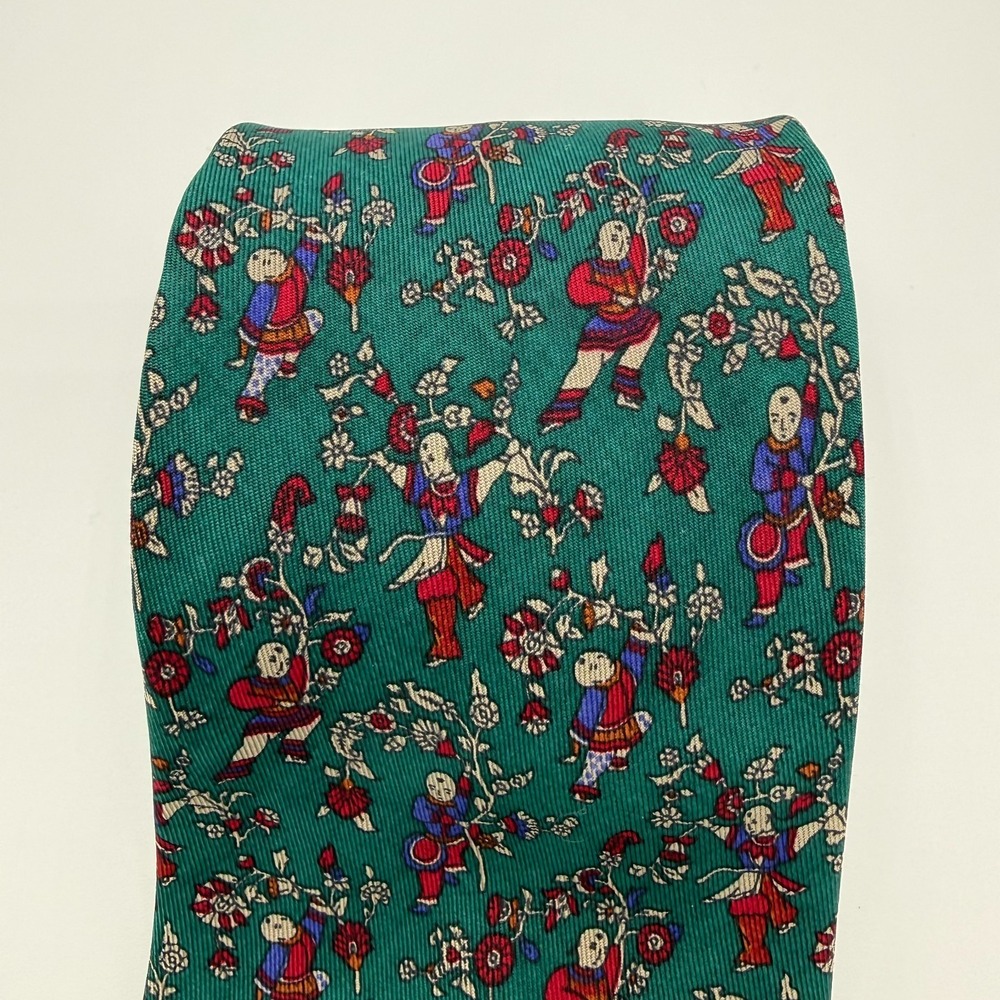 SALVATORE FERRAGAMO Men's Silk Tie Made in Italy Asian Motif Monks Floral 57/3.5